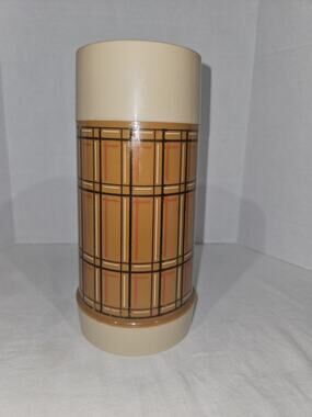 VTG Aladdin Vacuum Thermos Bottle Tan Plaid #Wm4020 10oz Wide Mouth Made in USA